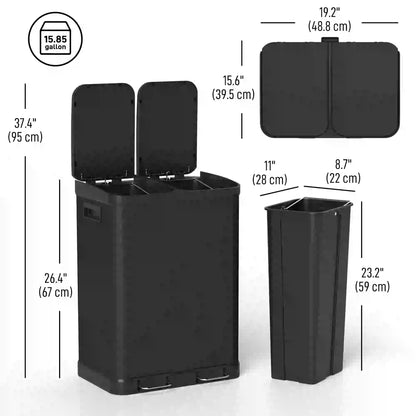 Kitchen Garbage Bin, 2 x 7.9 Gal, Soft-Close With Removable Buckets, Black Small Kitchen Appliances at Gallery Canada