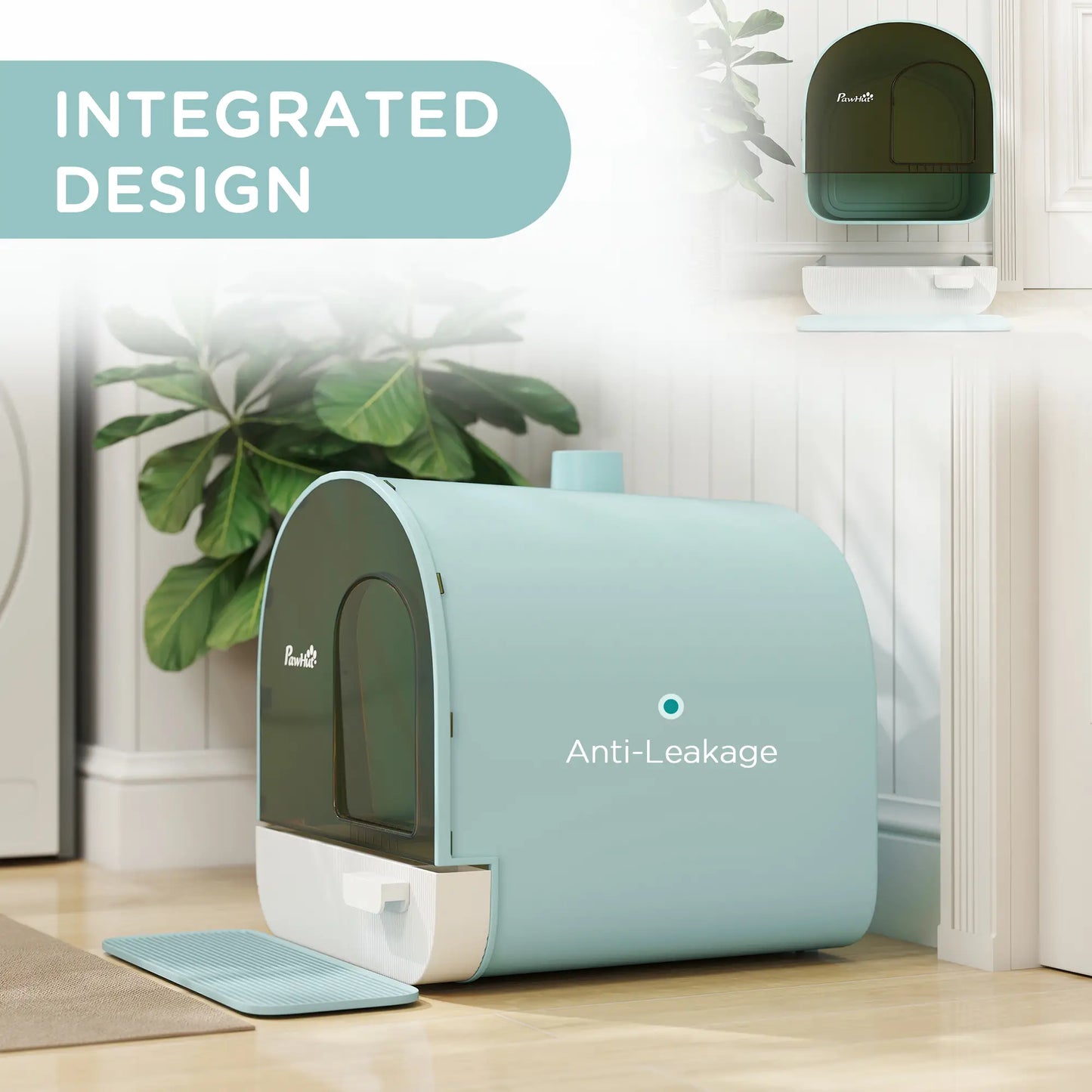 Cat Litter Box with Lid, Removable Tray, Scoop, Filter, Green Cat Litter Box Enclosures at Gallery Canada