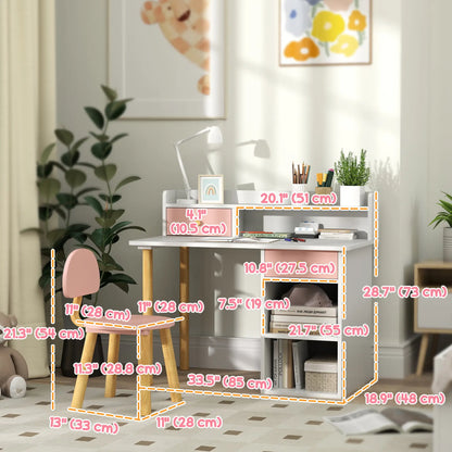 Kids Study Table and Chair Set, Desk with Storage, for 3-8 Year Old, Pink Kids Desk Sets at Gallery Canada