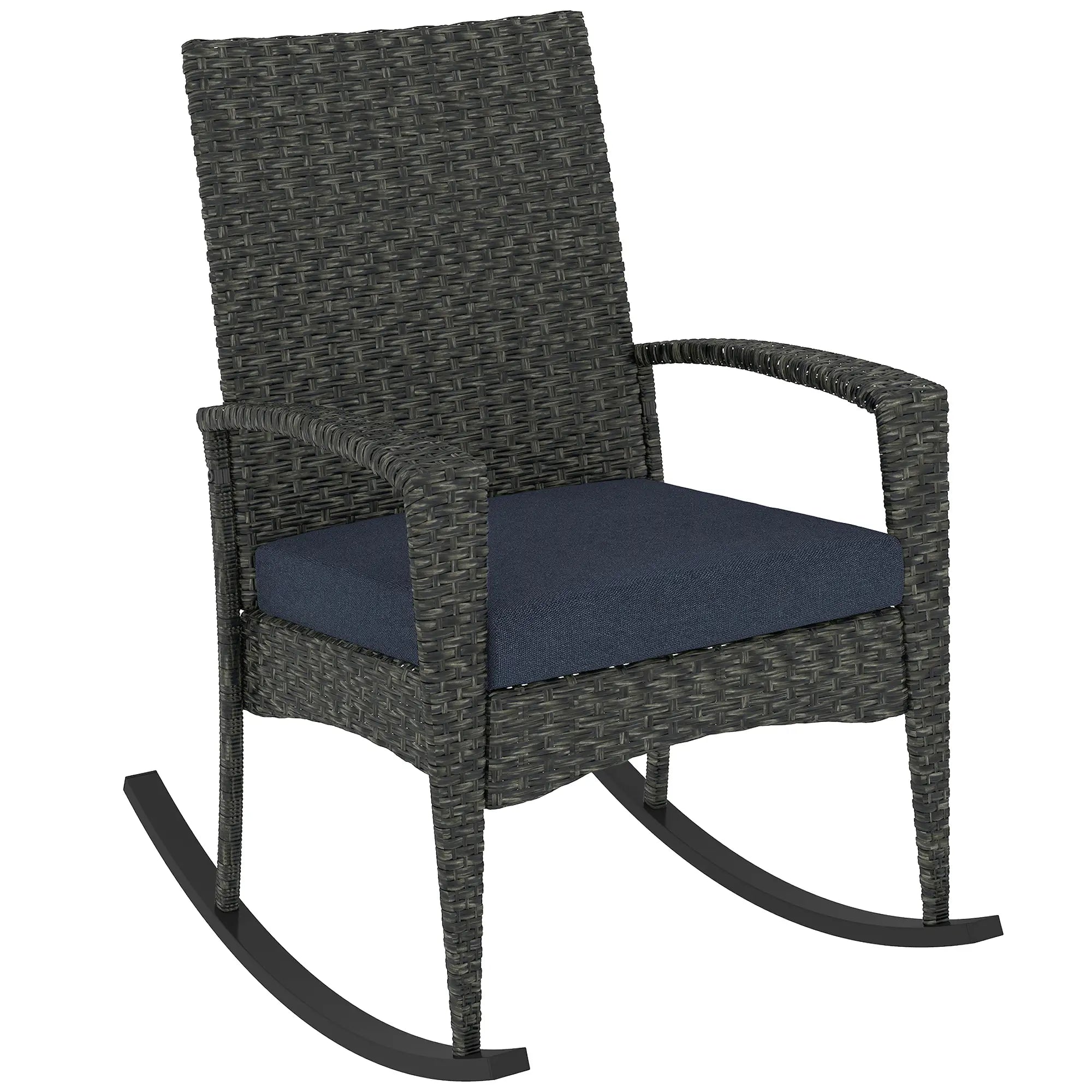 Outdoor Rocking Chair, Patio Wicker Chair, Removable Cushion, Navy Blue Outdoor Rocking Chairs at Gallery Canada