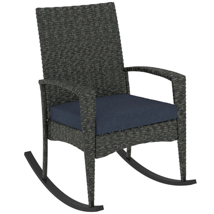 Outdoor Rocking Chair, Patio Wicker Chair, Removable Cushion, Navy Blue Outdoor Rocking Chairs at Gallery Canada