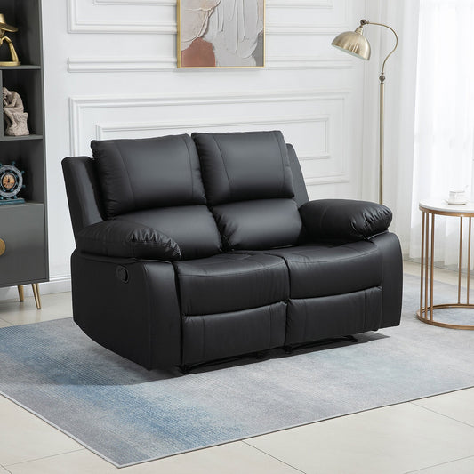 Double Reclining Loveseat, PU Leather Manual Recliner Chair with Pullback Control Footrest for Living Room, Black - Gallery Canada