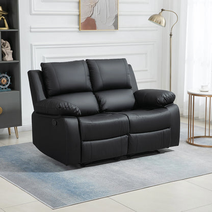 Double Reclining Loveseat, PU Leather Manual Recliner, Black 2-Seater Sofas at Gallery Canada