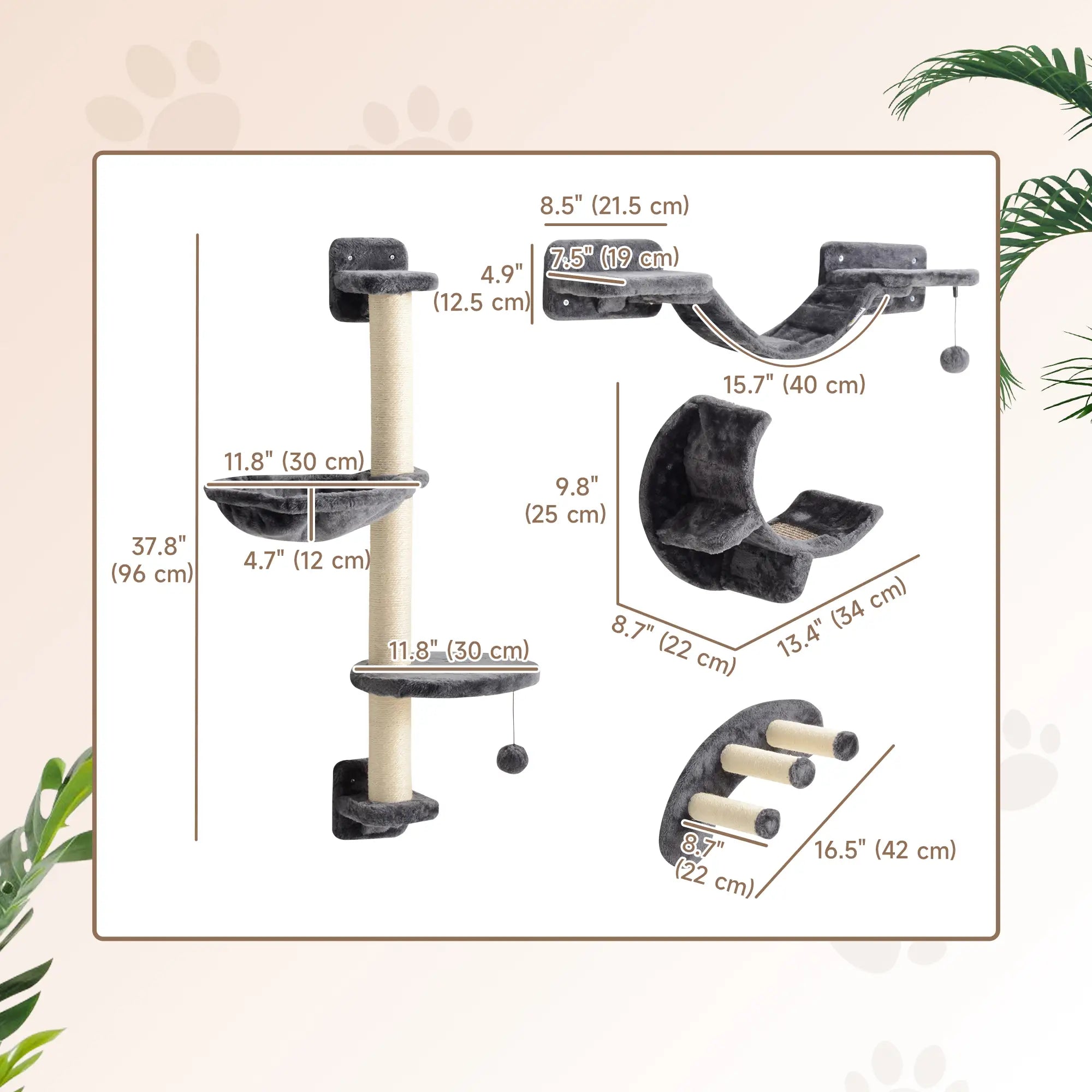 Cat Wall Shelf, Scratching Post, Play Balls, Platforms, Dark Grey Cat Climbing Wall at Gallery Canada