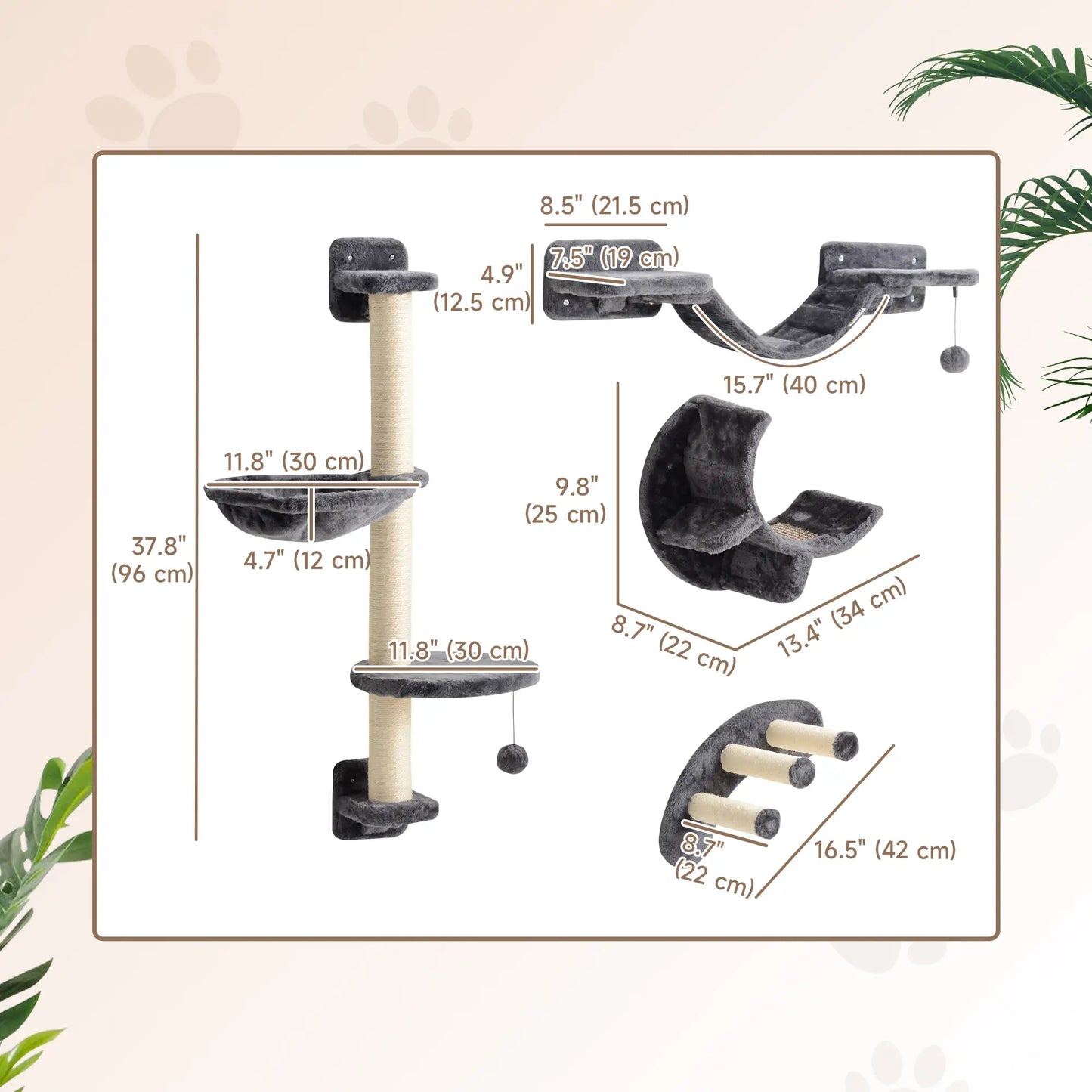 Cat Wall Shelf, Scratching Post, Play Balls, Platforms, Dark Grey Cat Climbing Wall at Gallery Canada