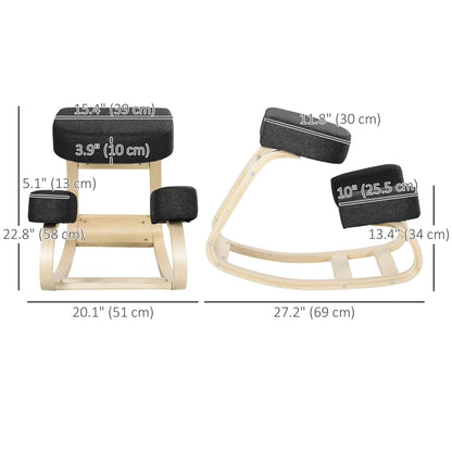 Ergonomic Kneeling Chair, Wood Stool with Thick Pads, Black Office Chairs at Gallery Canada