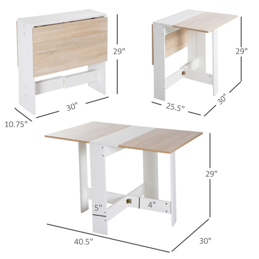 Drop Leaf Dining Table Wood Folding Table Multi-Use Side Table Dining Desk Space Saving Table, White/Oak - Gallery Canada