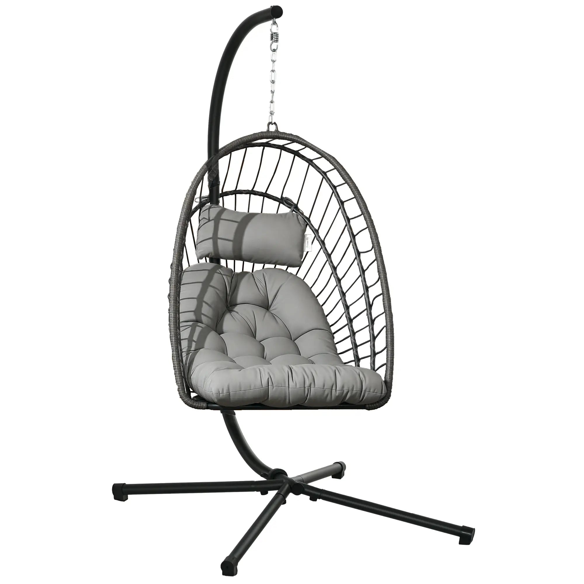 Hanging Egg Chair With Stand, Foldable Wicker Rattan Swing, Light Grey Patio Swings with Stand at Gallery Canada