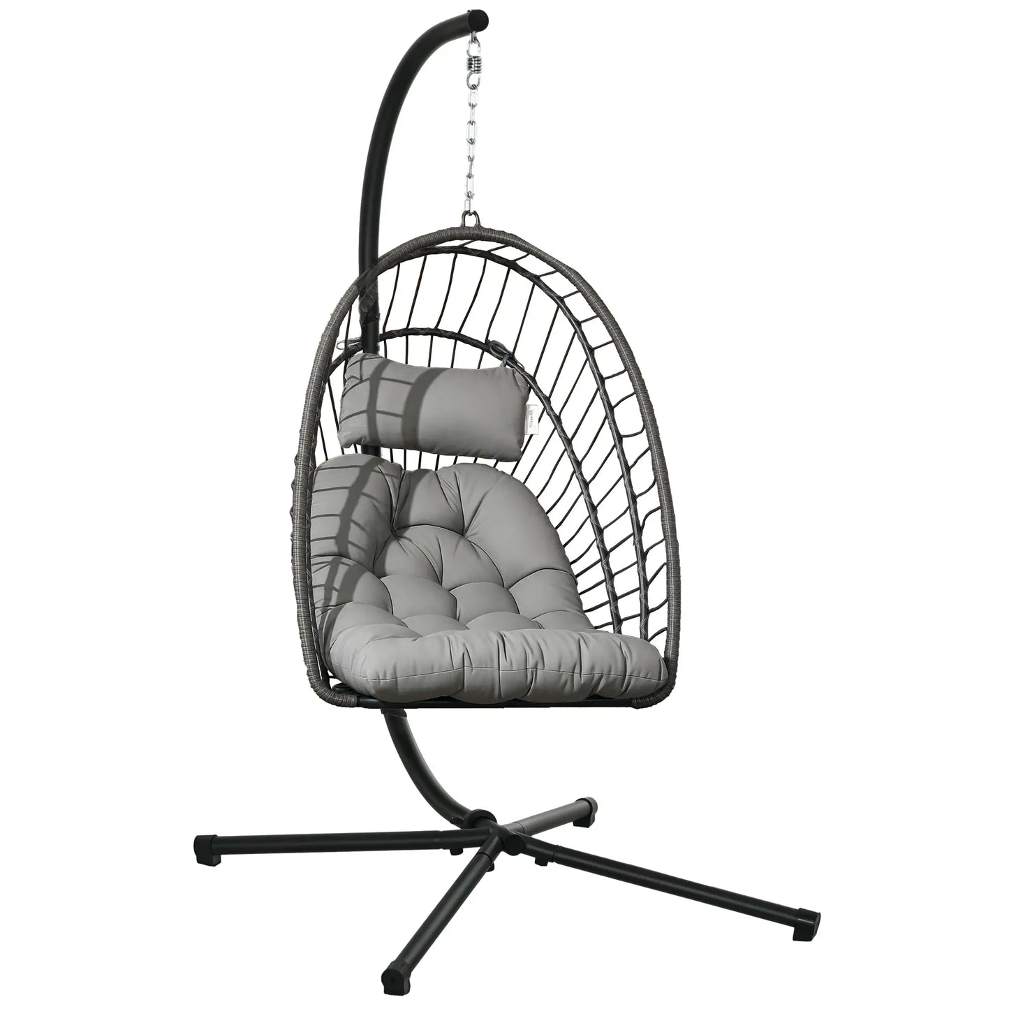 Hanging Egg Chair With Stand, Foldable Wicker Rattan Swing, Light Grey Patio Swings with Stand at Gallery Canada