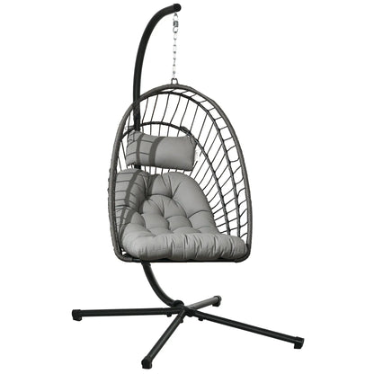 Hanging Egg Chair With Stand, Foldable Wicker Rattan Swing, Light Grey Patio Swings with Stand at Gallery Canada