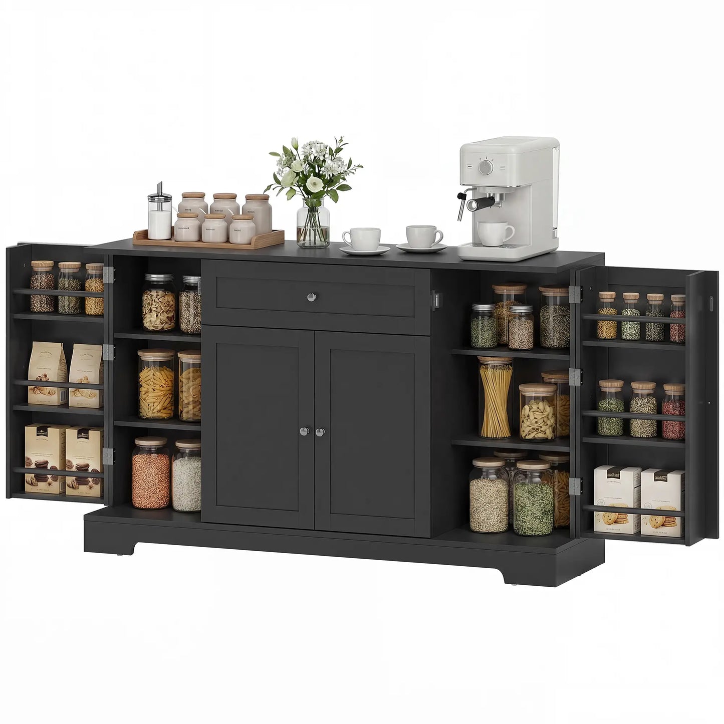 55" Kitchen Cabinet With Drawer, Adjustable Shelves, Black Bar Cabinets Black at Gallery Canada