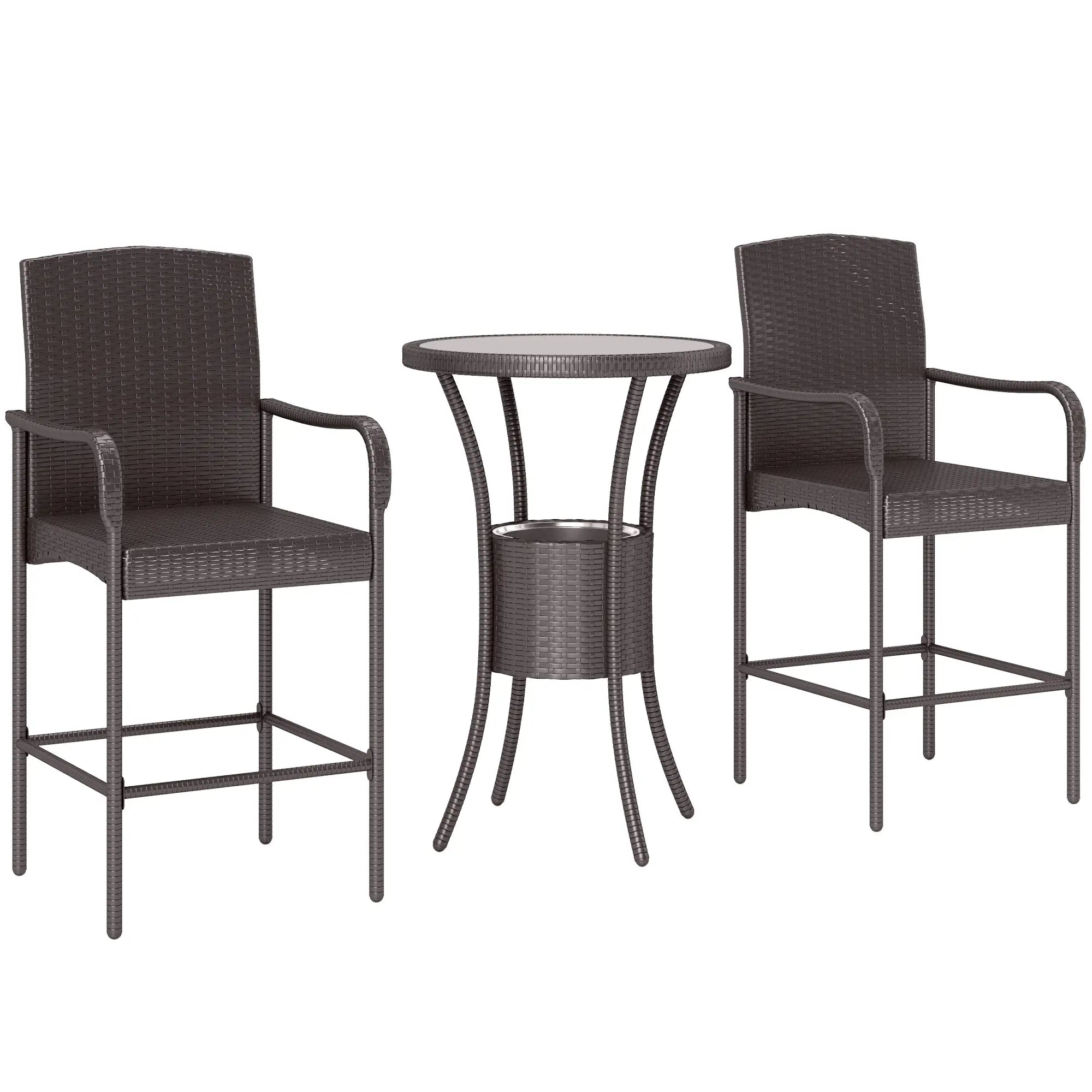 3-Piece Patio Bar Set, Rattan Bistro Table and Chairs, Dark Brown Bistro Sets at Gallery Canada