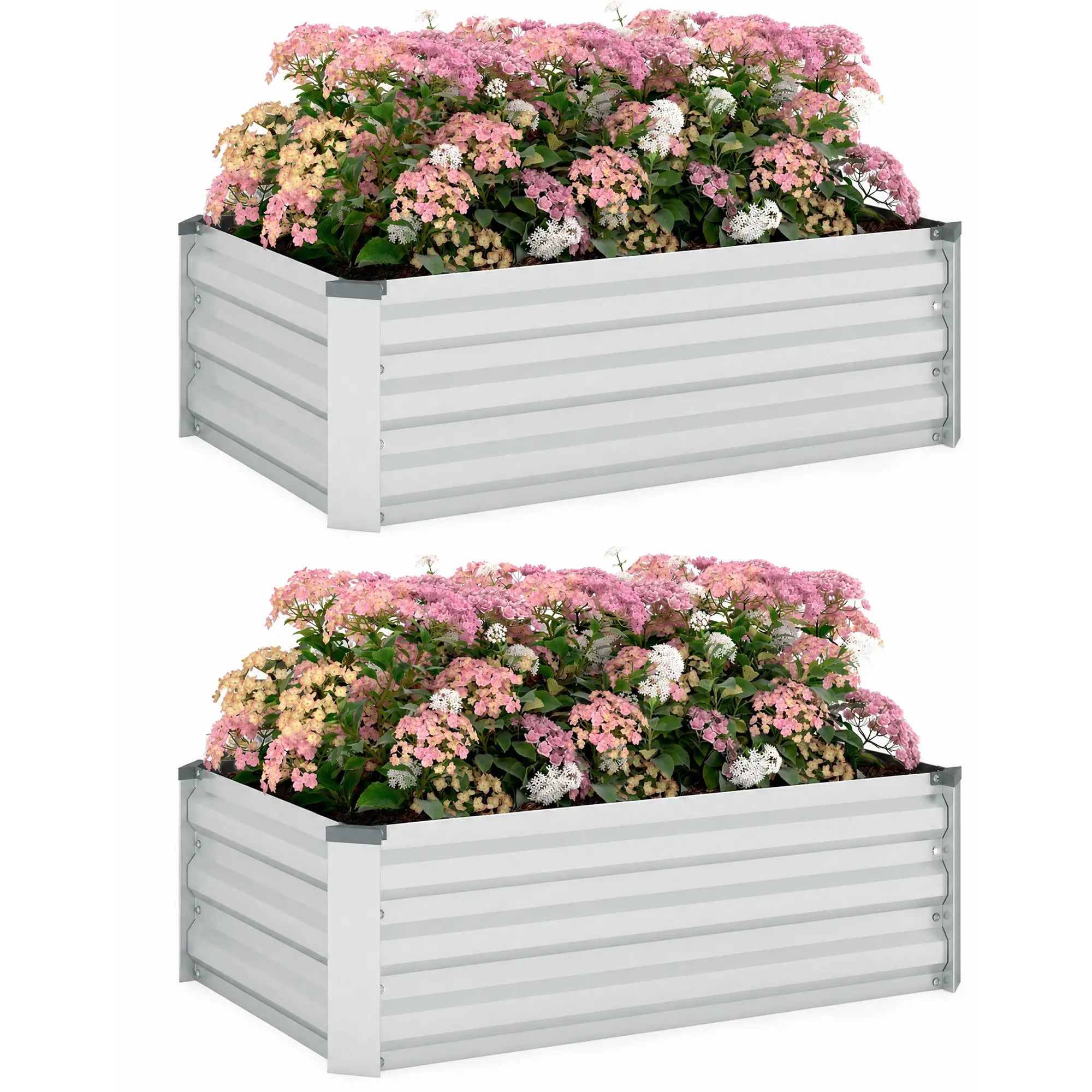 Galvanized Raised Garden Beds, Set of 2, Planter Box, Grey Galvanized Planter Boxes at Gallery Canada