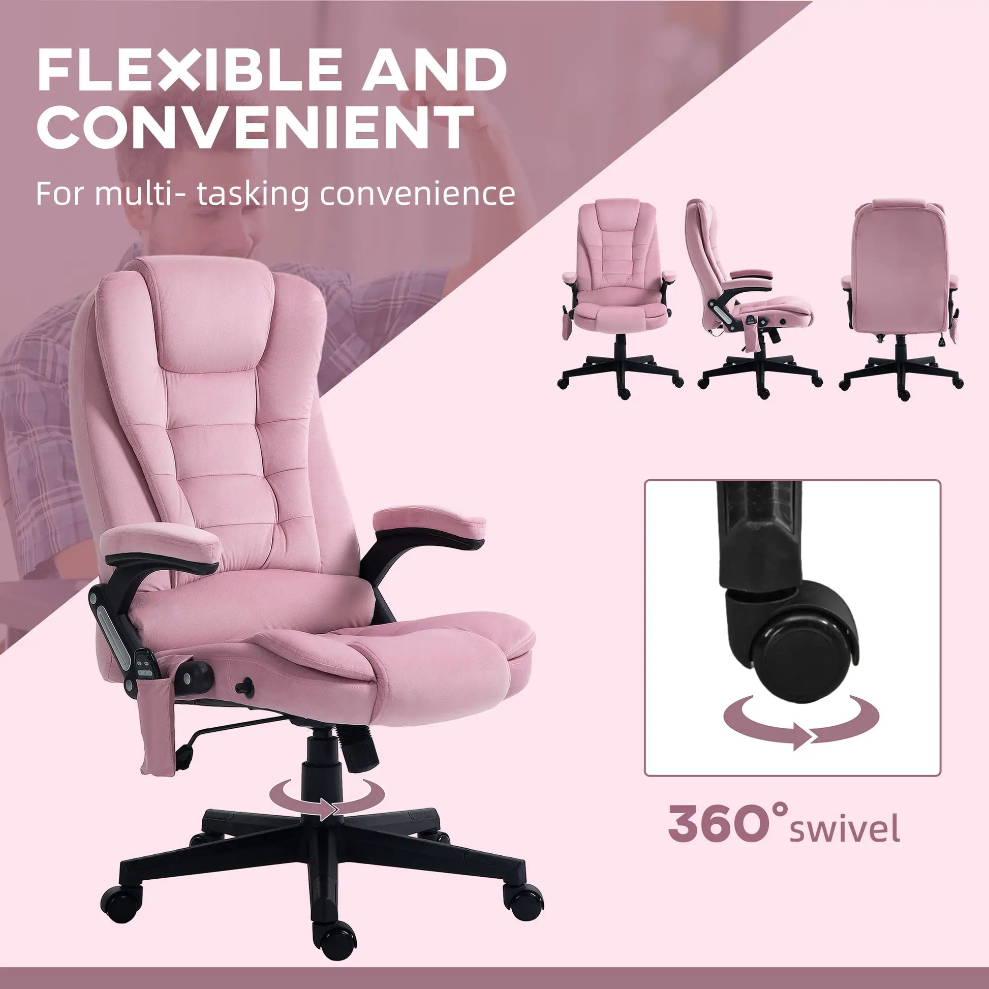 Reclining Massage Office Chair, High Back, Swivel Wheels, Pink Massage Chairs at Gallery Canada