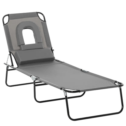 Adjustable Outdoor Lounge Chair, Folding Chaise with Face Hole, Grey Lounger Chairs Grey at Gallery Canada