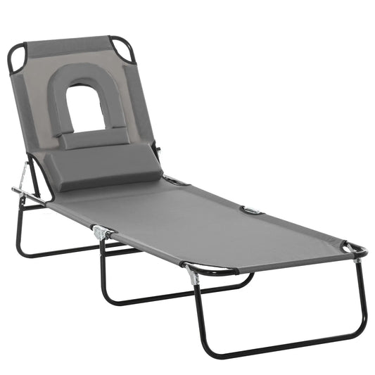 Adjustable Outdoor Lounge Chair, Folding Chaise with Face Hole, Grey Lounger Chairs Grey at Gallery Canada