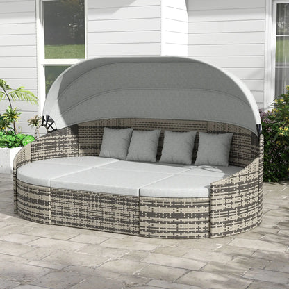 4-Piece PE Wicker Round Daybed, Outdoor Rattan Lounge Set, Light Grey Daybeds at Gallery Canada