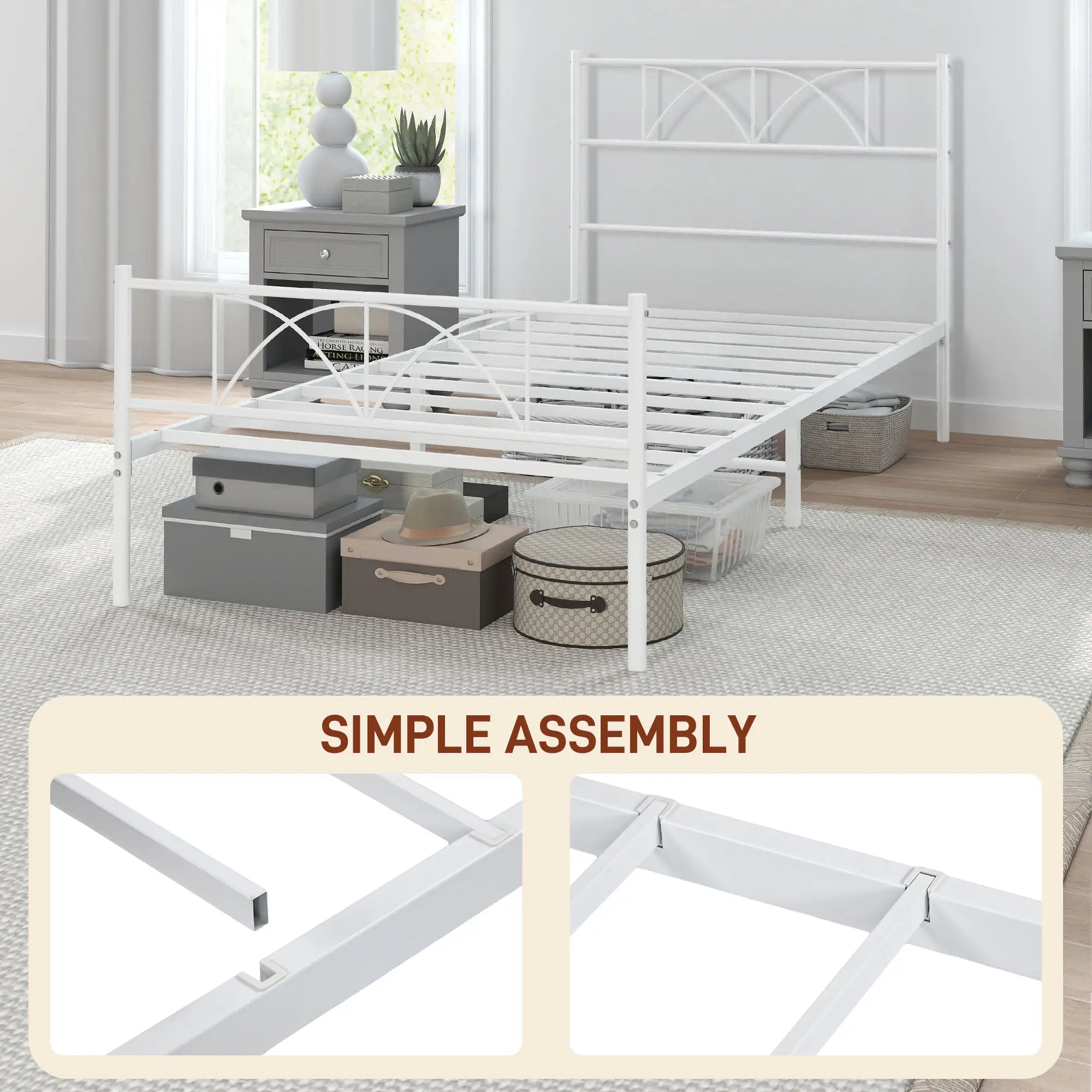 Metal Twin Bed Frame, Headboard, Steel Slat Support, Underbed Storage Bed Frames at Gallery Canada