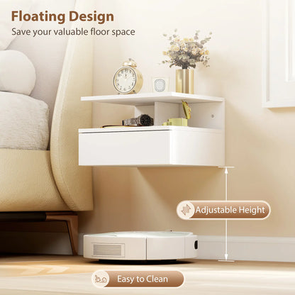 Floating Nightstand Set of 2, Wall Mounted with Drawer, White Bedside Tables at Gallery Canada