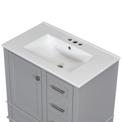 Bathroom Vanity with Sink, Solid Wood, Storage Cabinet, 30" L x 18" W x 34" H, Grey Sink Cabinets at Gallery Canada