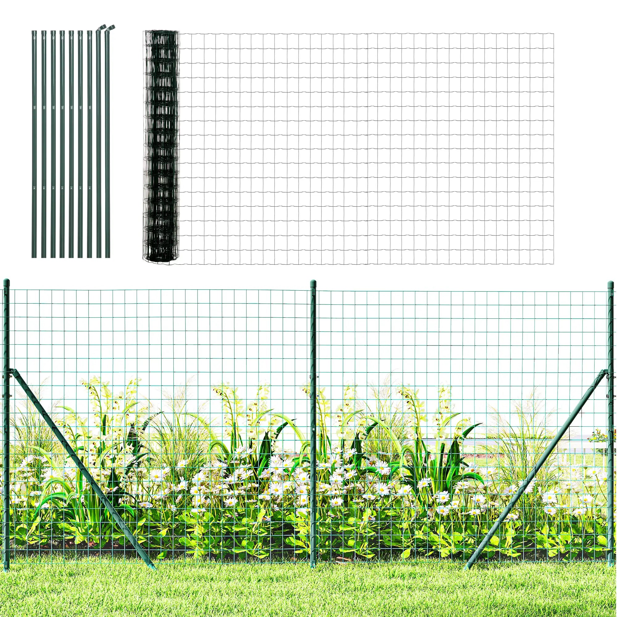 Garden Fence Barrier, Welded Fence Roll, Green Plastic-Coated Steel, Green Garden Fences at Gallery Canada