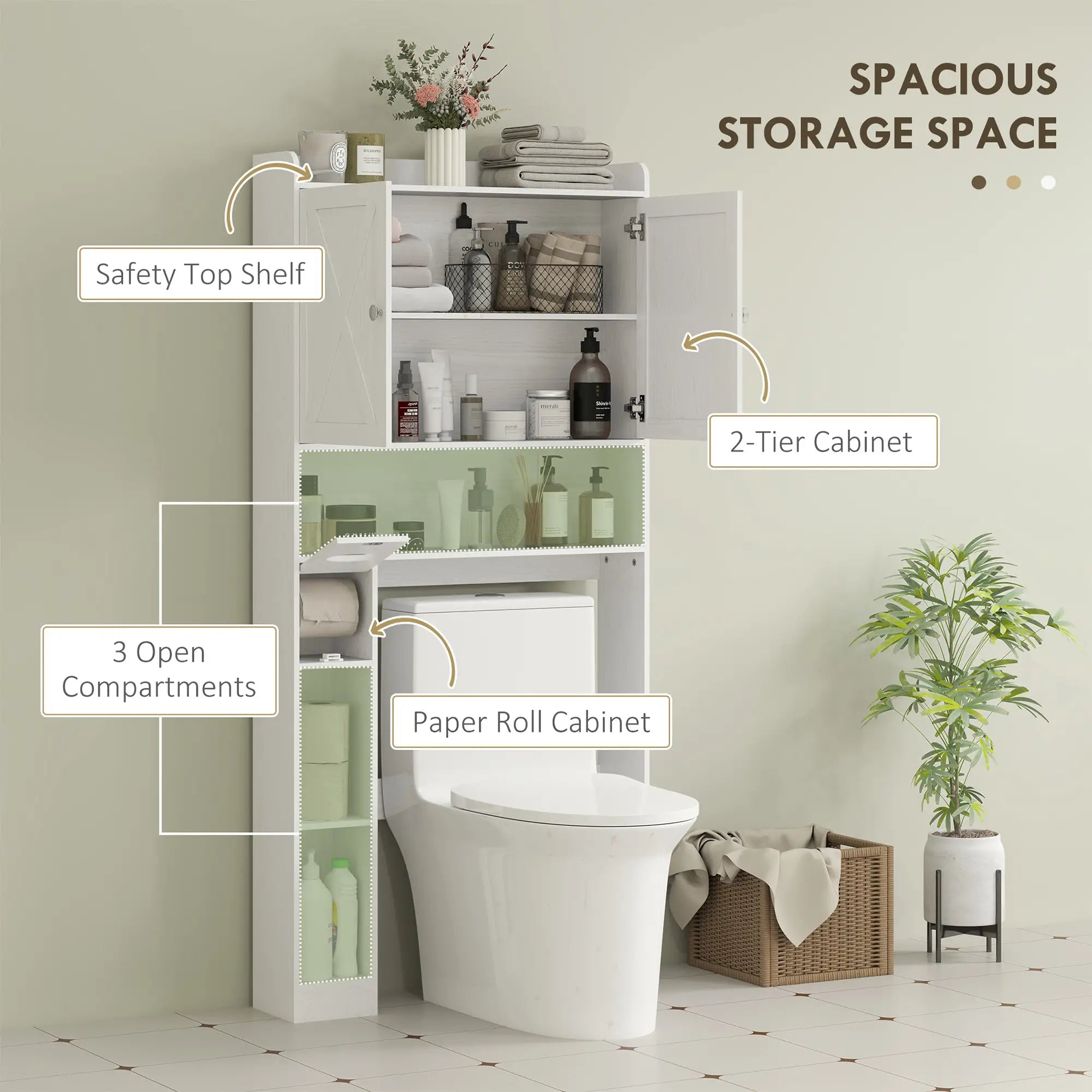 Farmhouse Over Toilet Cabinet, Adjustable Shelf, White Bathroom Cabinets at Gallery Canada