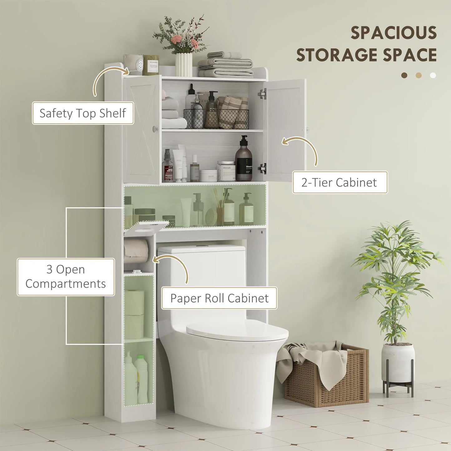 Farmhouse Over Toilet Cabinet, Adjustable Shelf, White Bathroom Cabinets at Gallery Canada