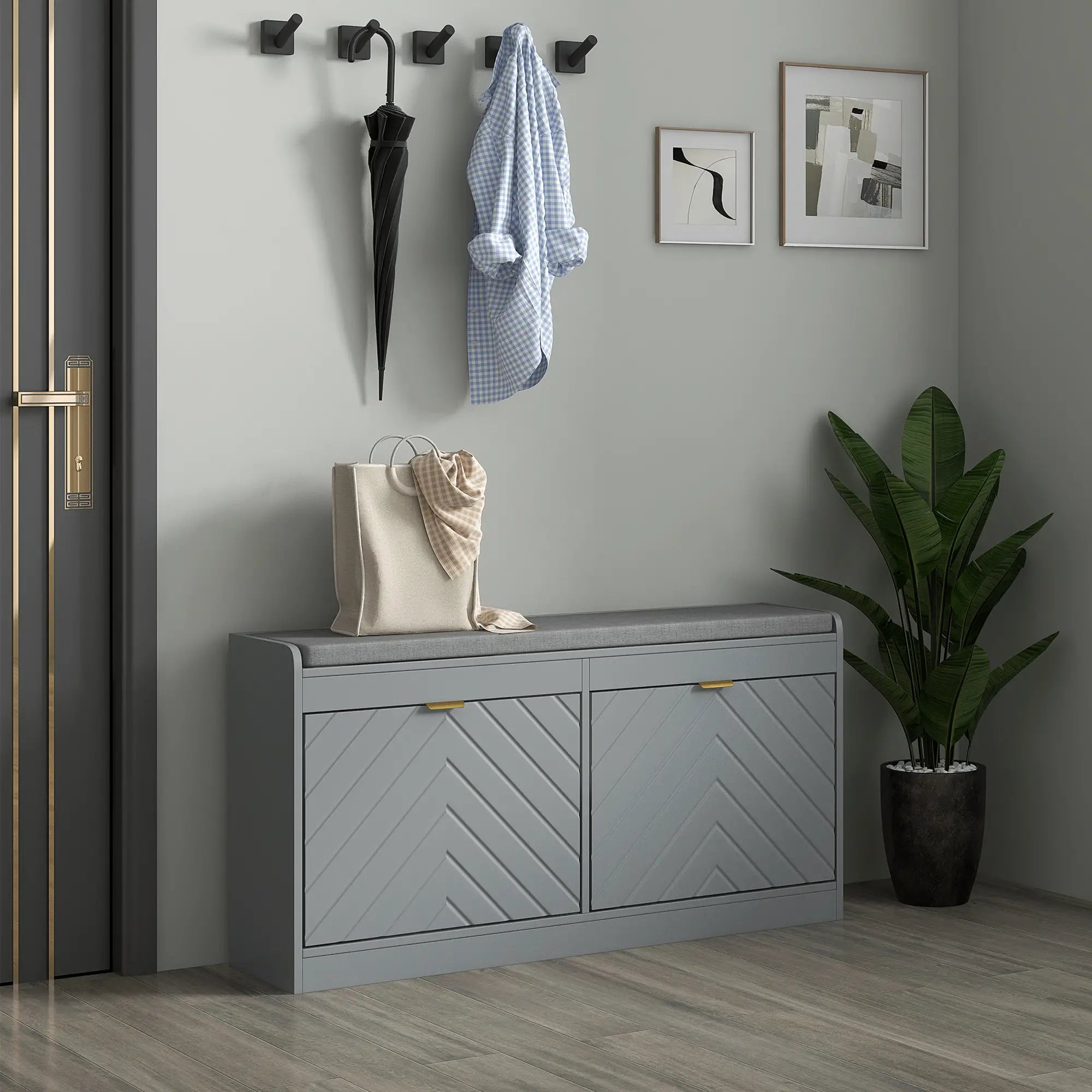 Shoe Storage with Seat, Upholstered Hallway Bench, Shoe Bench with 2 Flip Drawers and 4 Vents for 8 Pairs of Shoes Shoe Storage Cabinets & Racks at Gallery Canada