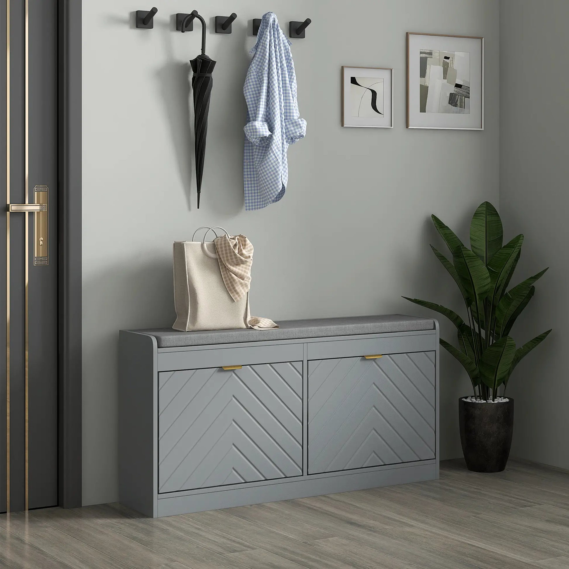 Shoe Storage with Seat, Upholstered Hallway Bench, Shoe Bench with 2 Flip Drawers and 4 Vents for 8 Pairs of Shoes Shoe Storage Cabinets & Racks at Gallery Canada