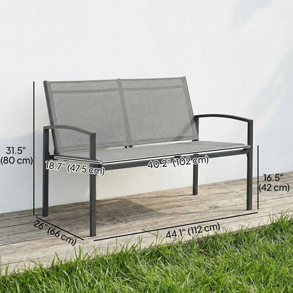 Metal Garden Bench, 44 in, Breathable Mesh Fabric, 484 lb Capacity, Grey Outdoor Benches at Gallery Canada