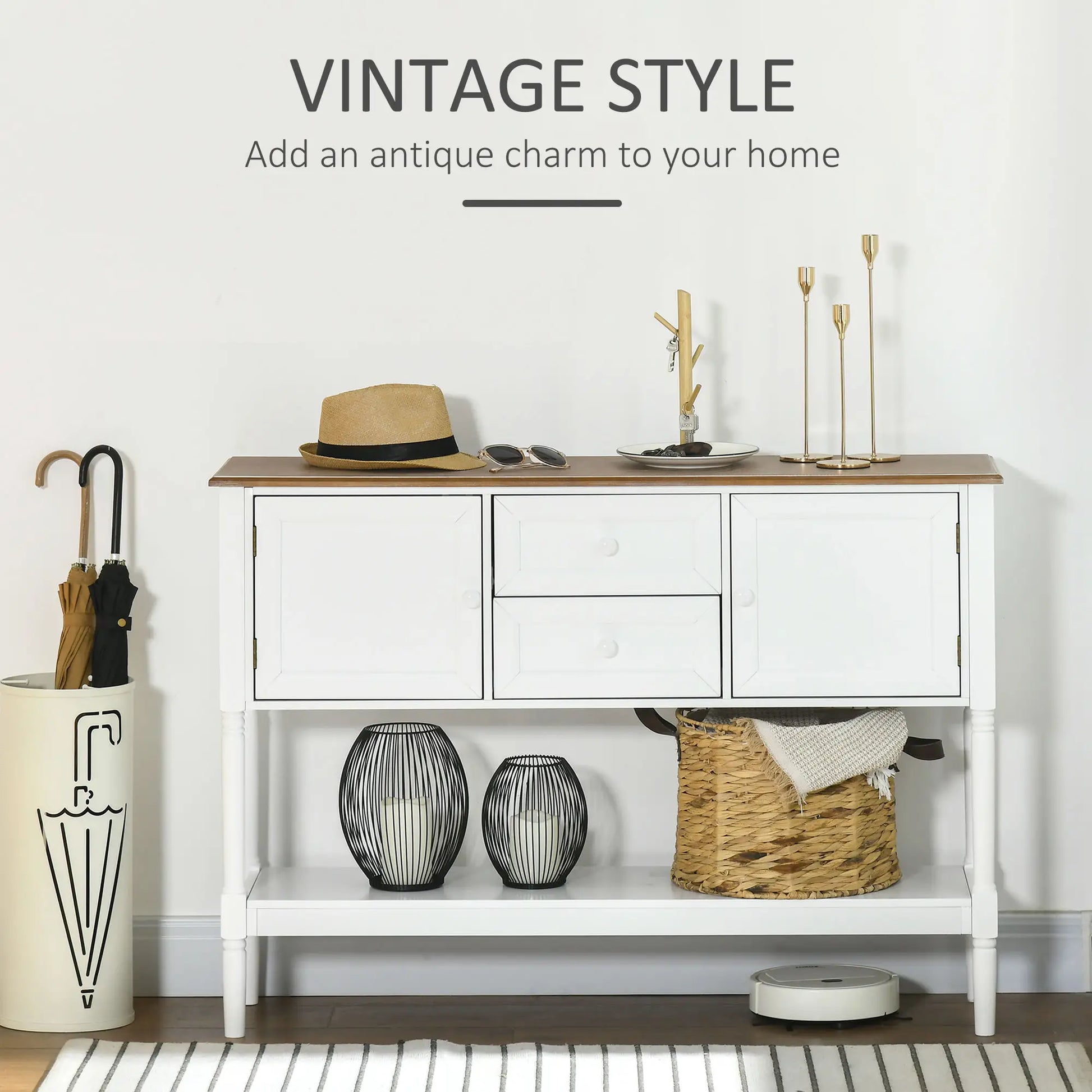 Vintage Console Table, 2 Drawers and Cabinets, Retro Sofa Table, White Console Tables at Gallery Canada