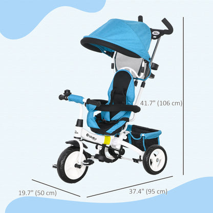 6 in 1 Toddler Tricycle Stroller with Basket, Canopy, 5-point Safety Harness, for 12-60 Months, Blue at Gallery Canada