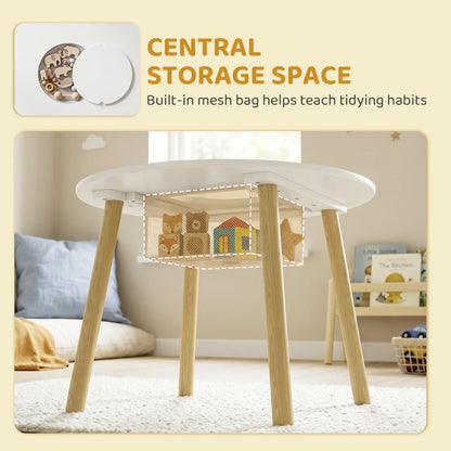 Kids Table and Chairs Set With Storage, White