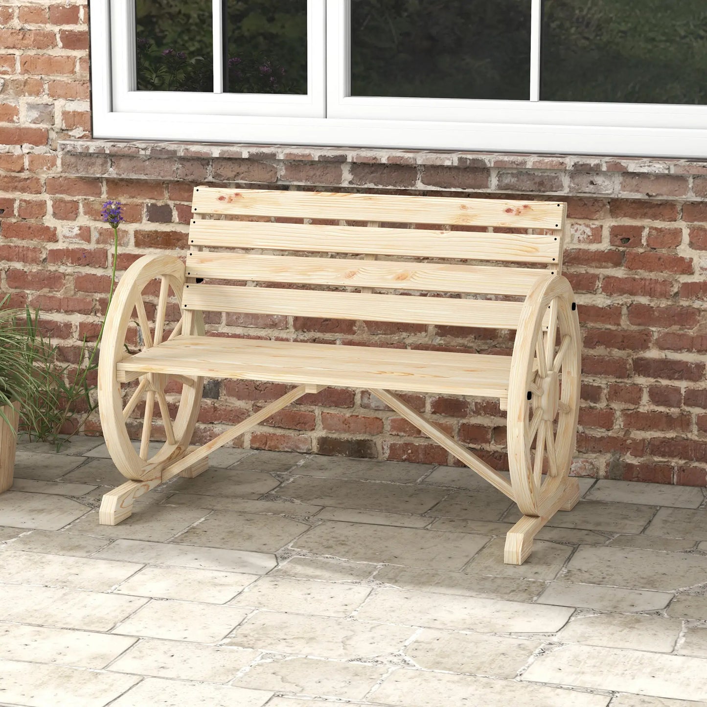 42" Wood Wagon Wheel Bench, Rustic Loveseat, Natural Wood Outdoor Benches at Gallery Canada