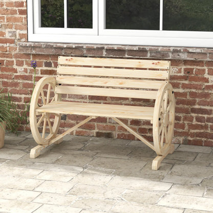 42" Wood Wagon Wheel Bench, Rustic Loveseat, Natural Wood Outdoor Benches at Gallery Canada