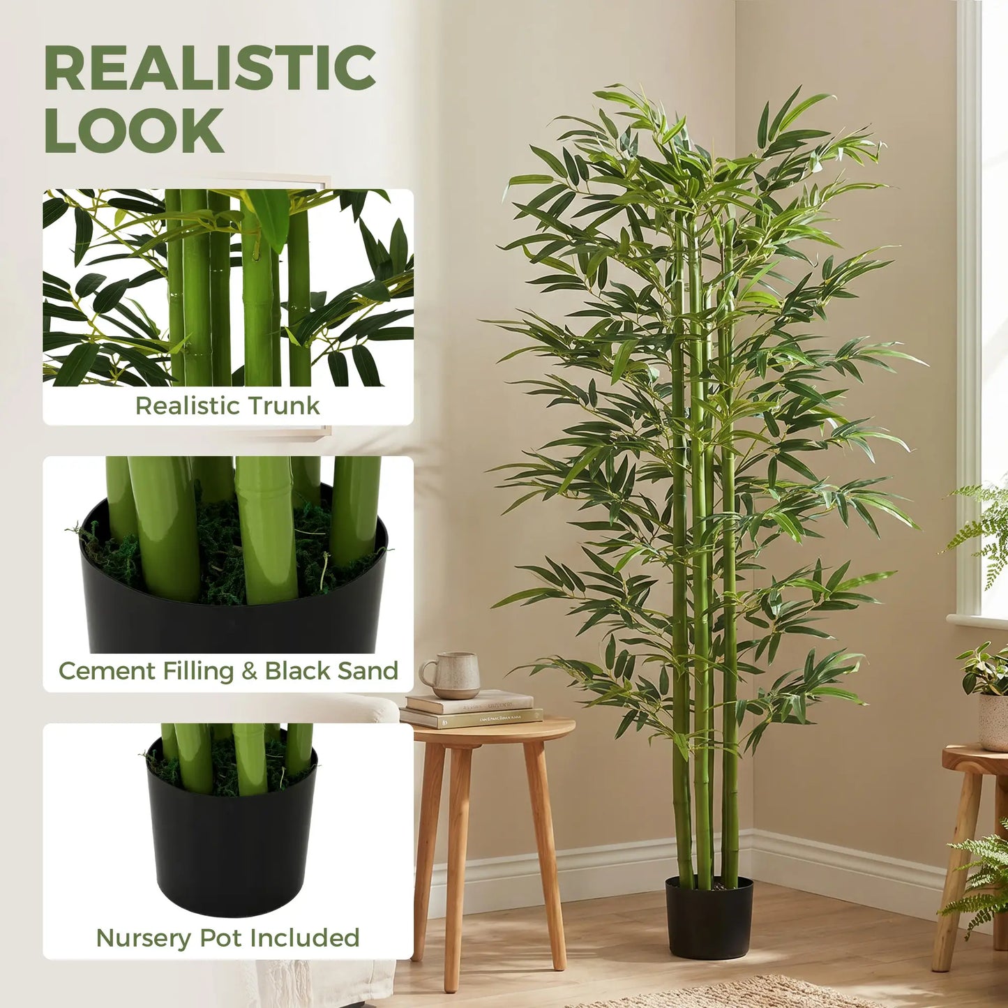 Indoor Fake Plants, Artificial Bamboo Tree with Adjustable Shape for Home Office Living Room Decor, Green