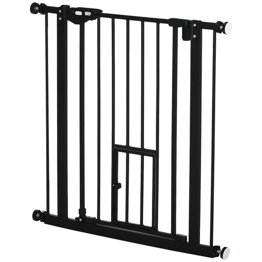 Retractable Gate, Extra Wide 29-32 Inch, Press-Mounted with Cat Door Houses, Kennels & Pens Black at Gallery Canada