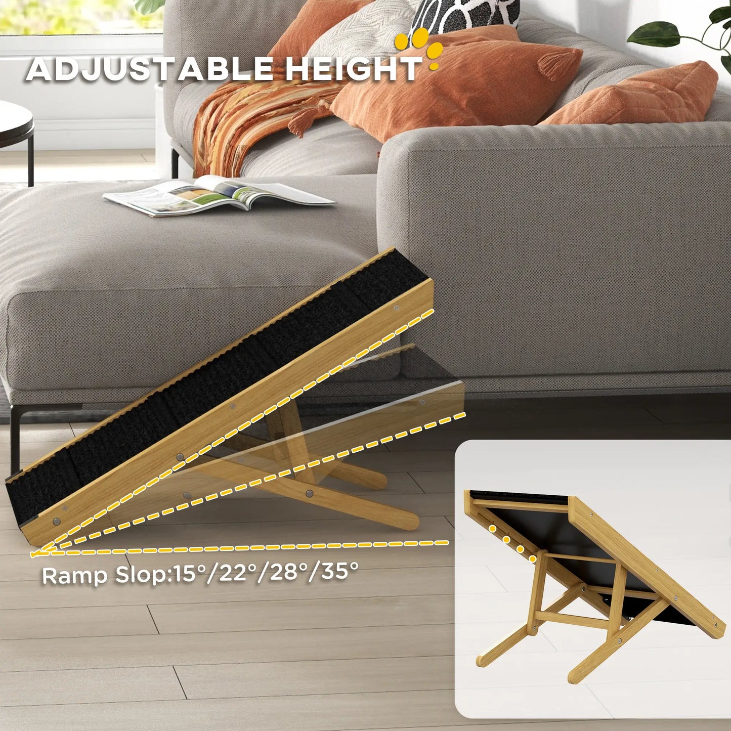 33 Foldable Dog Ramp, 4-Level Adjustable, Natural Wood Dog Stairs at Gallery Canada