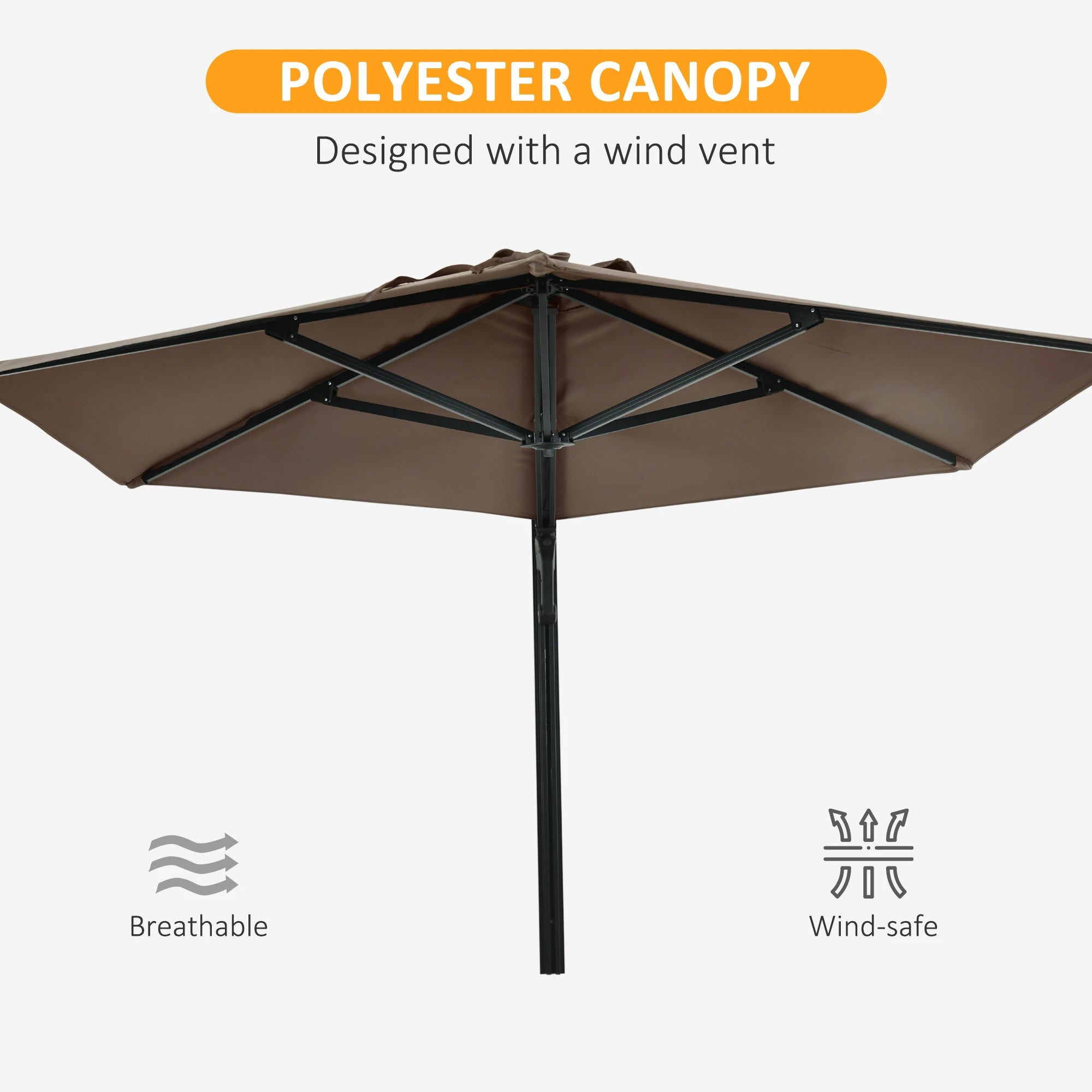 8 ft Wall Mounted Umbrella, 180° Rotatable Canopy, Khaki Sun Umbrellas at Gallery Canada