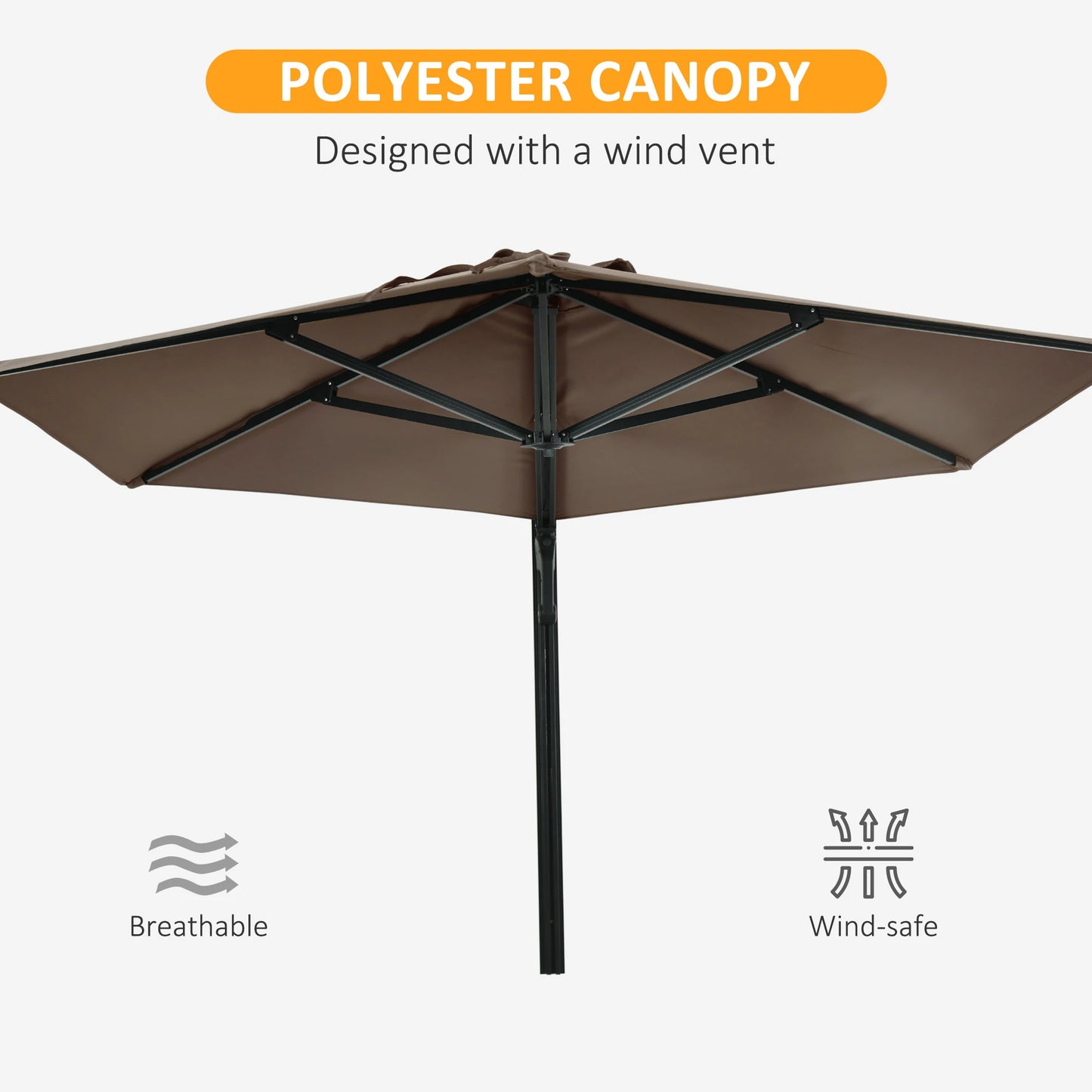 8 ft Wall Mounted Umbrella, 180° Rotatable Canopy, Khaki Sun Umbrellas at Gallery Canada