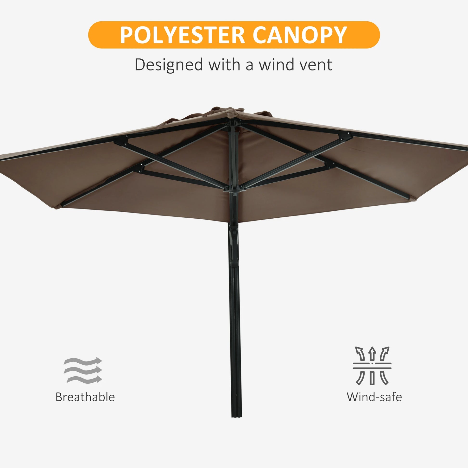 8 ft Wall Mounted Umbrella, 180° Rotatable Canopy, Khaki Sun Umbrellas at Gallery Canada