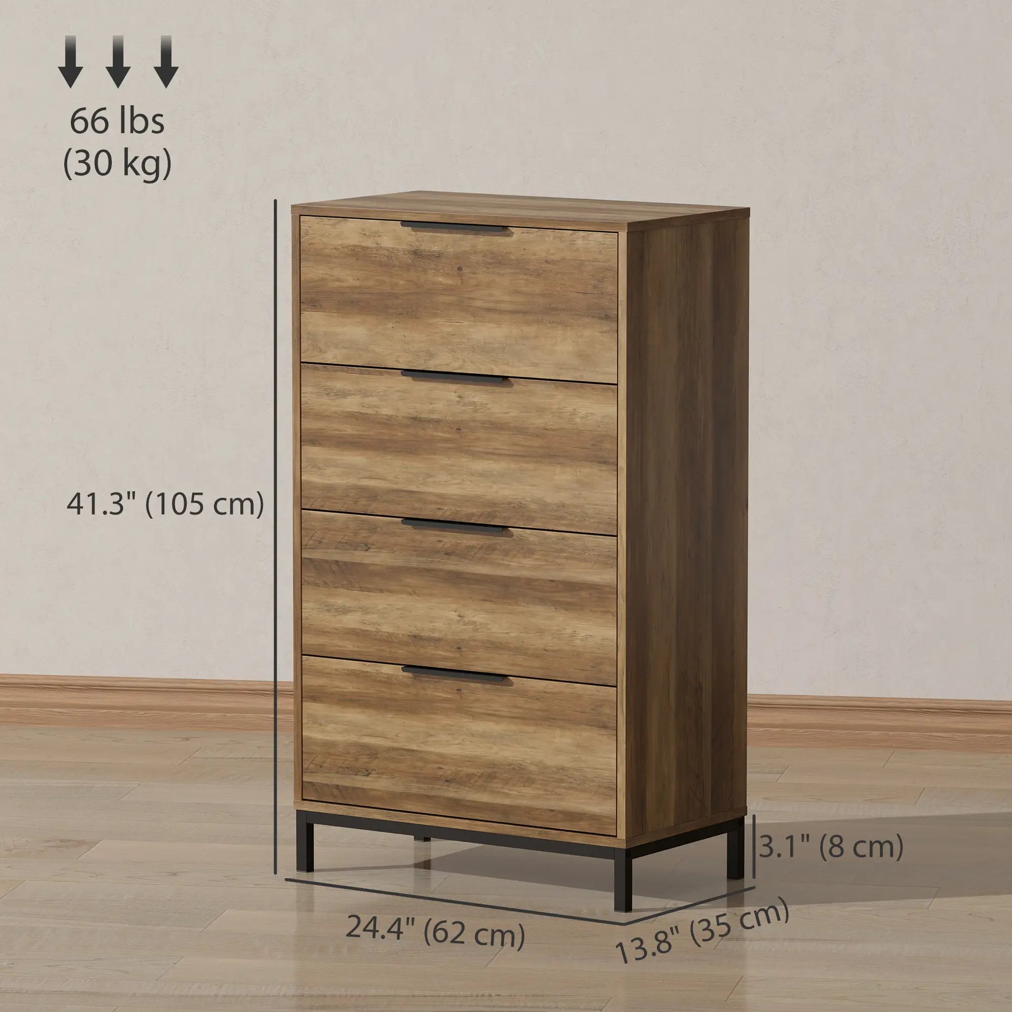 4 Drawer Dresser Tower, Chest for Bedroom, Hallway, Natural Storage Cabinets at Gallery Canada