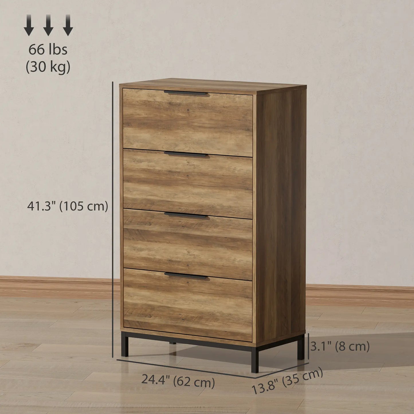 4 Drawer Dresser Tower, Chest for Bedroom, Hallway, Natural Storage Cabinets at Gallery Canada