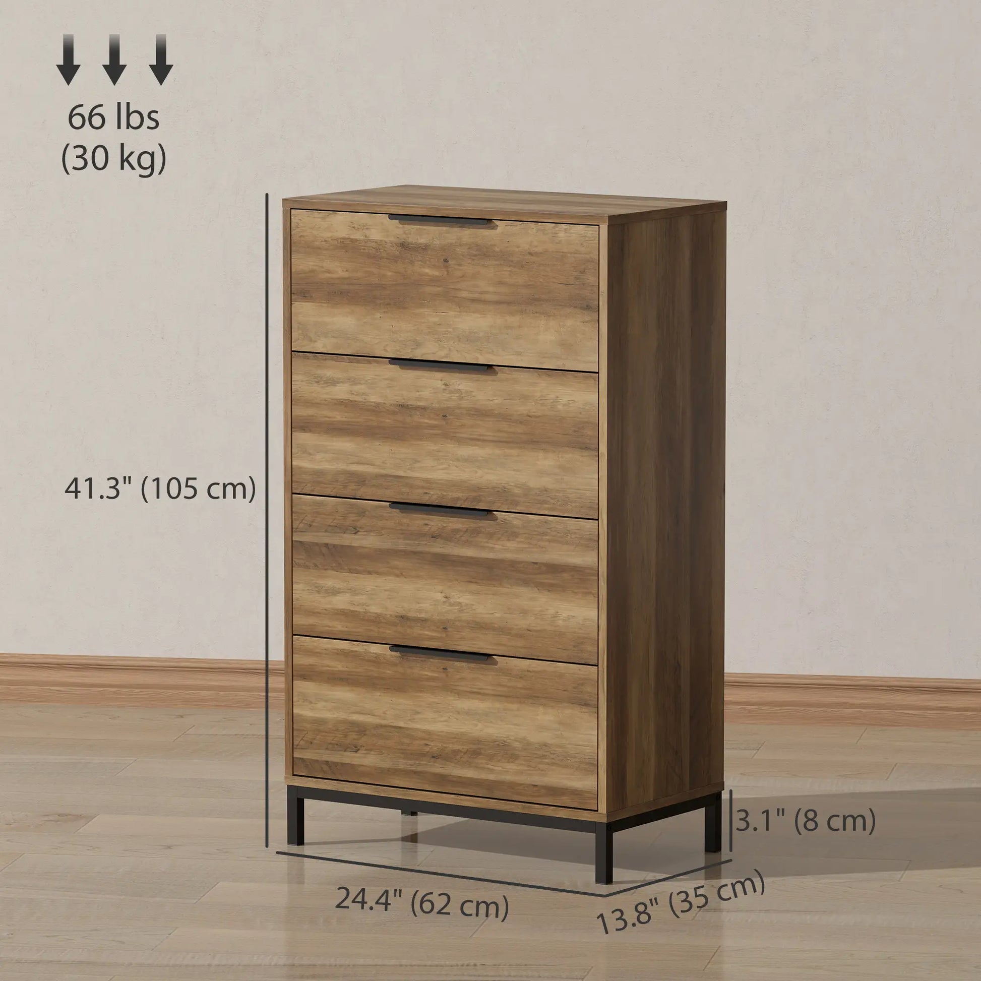 4 Drawer Dresser Tower, Chest for Bedroom, Hallway, Natural Storage Cabinets at Gallery Canada
