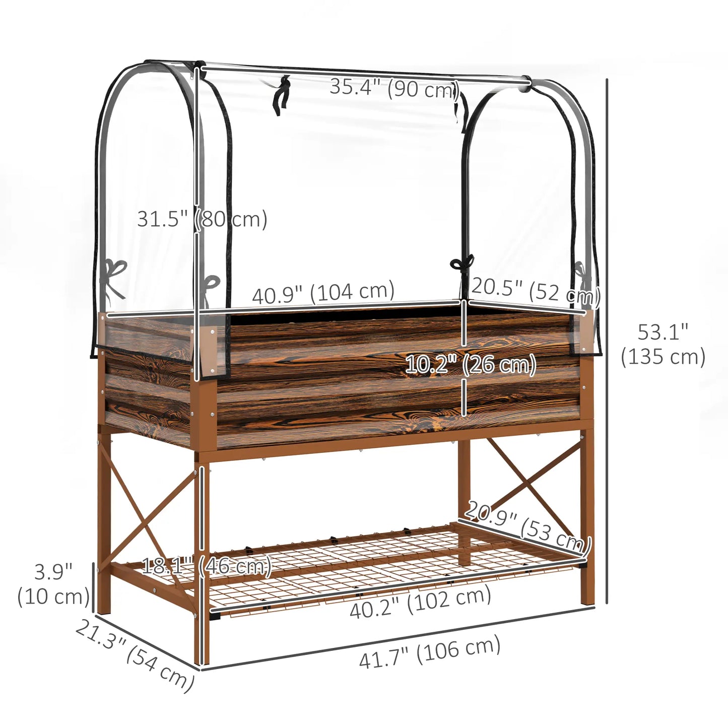 Metal Raised Garden Bed With Cover, 48 Inch, Dark Brown