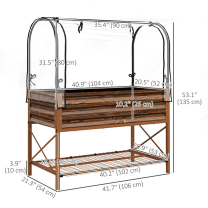 Metal Raised Garden Bed With Cover, 48 Inch, Dark Brown