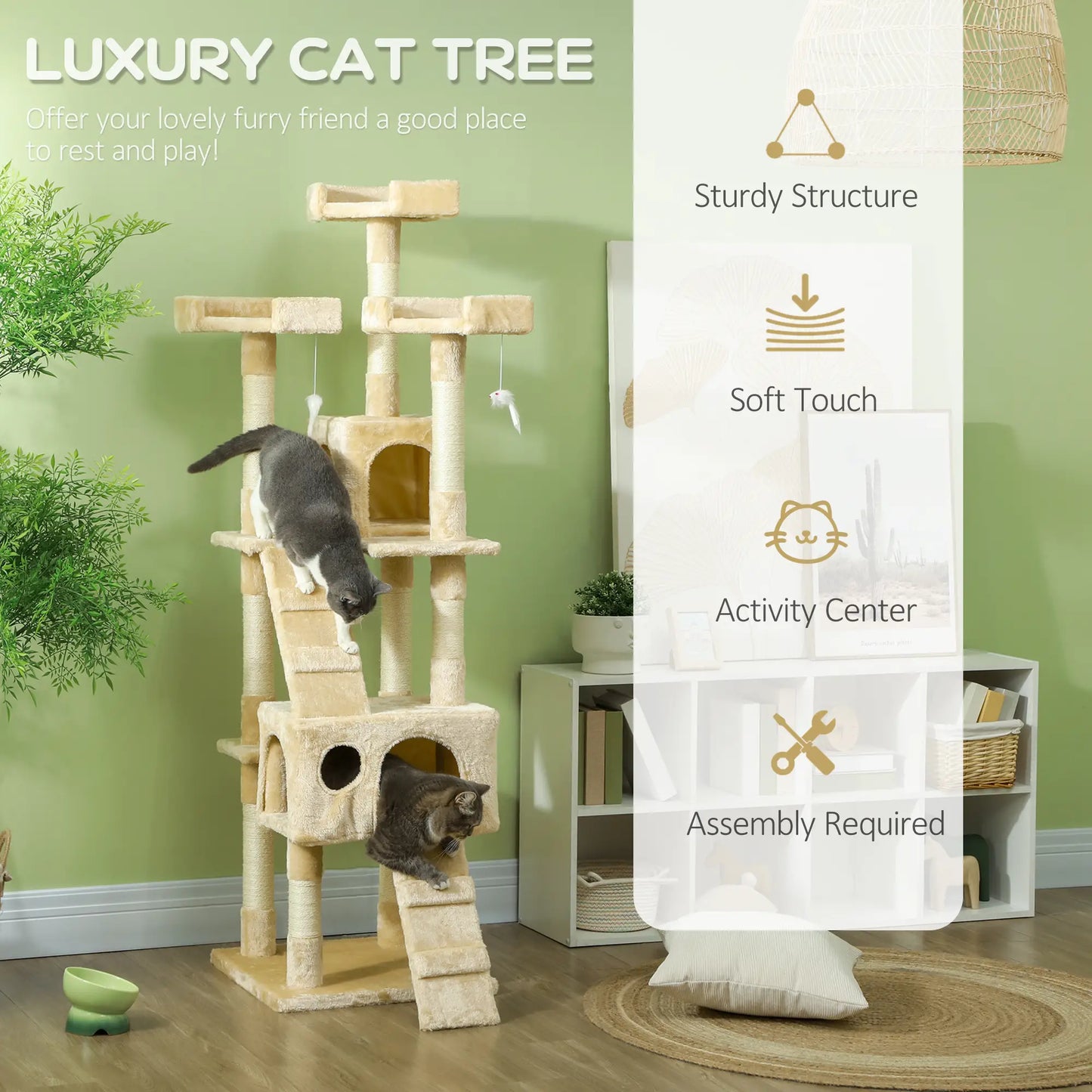68-Inch Multi-Level Cat Scratching Tree, Activity Center, Beige Cat Towers at Gallery Canada
