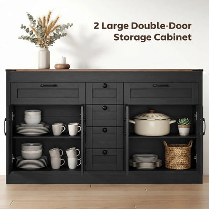 55" Sideboard Buffet Cabinet, Farmhouse Kitchen With Barn Doors, Black Bar Cabinets at Gallery Canada