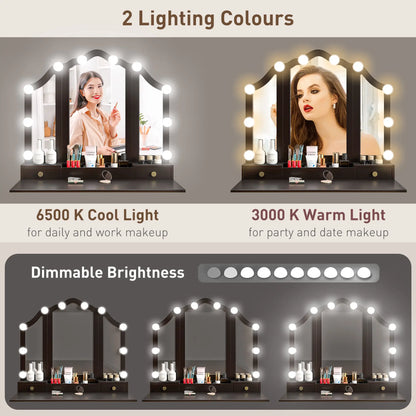 Makeup Vanity Desk with Mirror, Stool, 10 LED Lights, Black Dressing & Vanity Tables at Gallery Canada