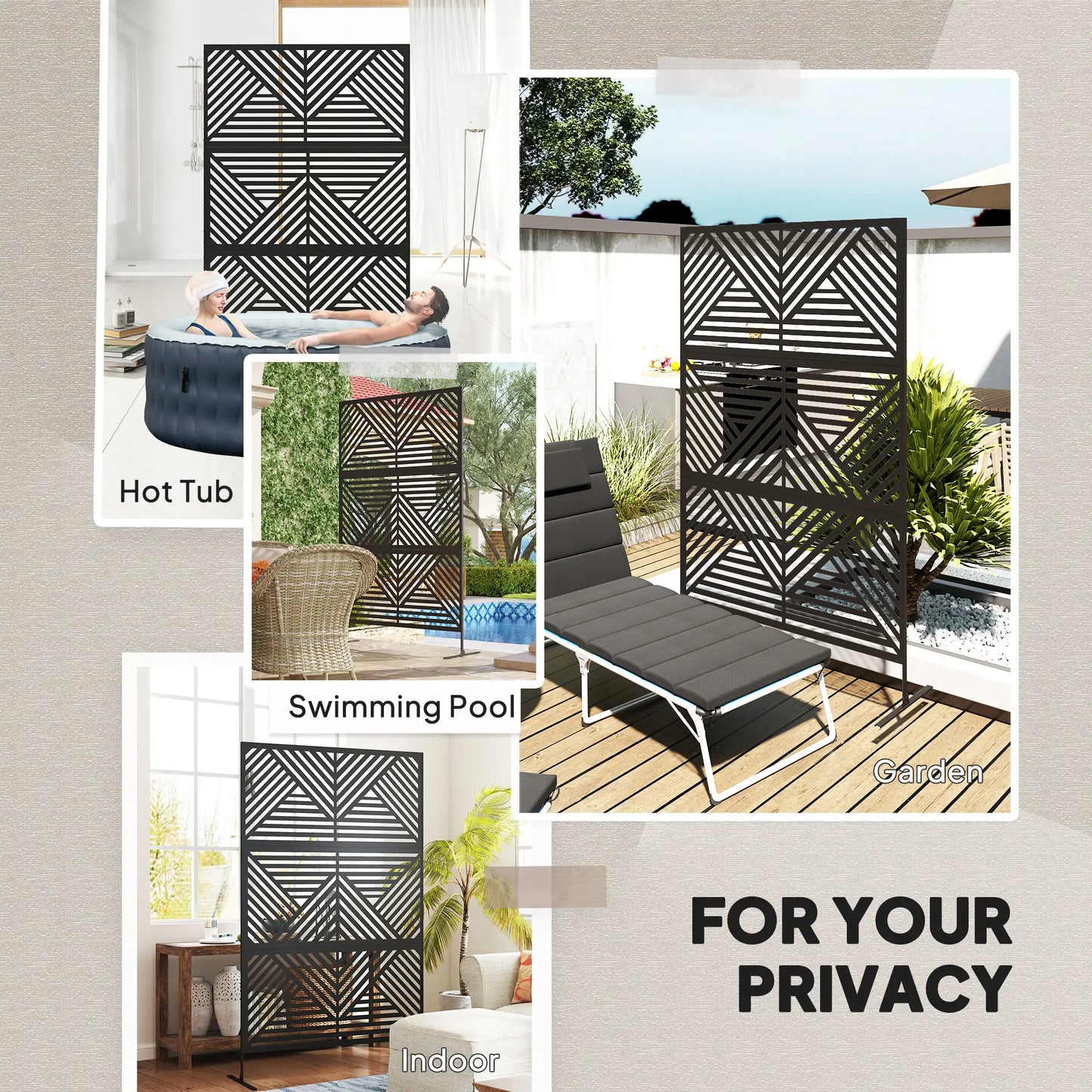 Metal Outdoor Privacy Screen, 78" x 48", Black Side Awnings at Gallery Canada